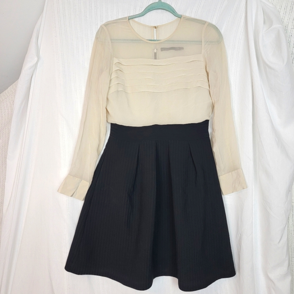 Karen Millen Cream & Black Silk Dress, Sz 6